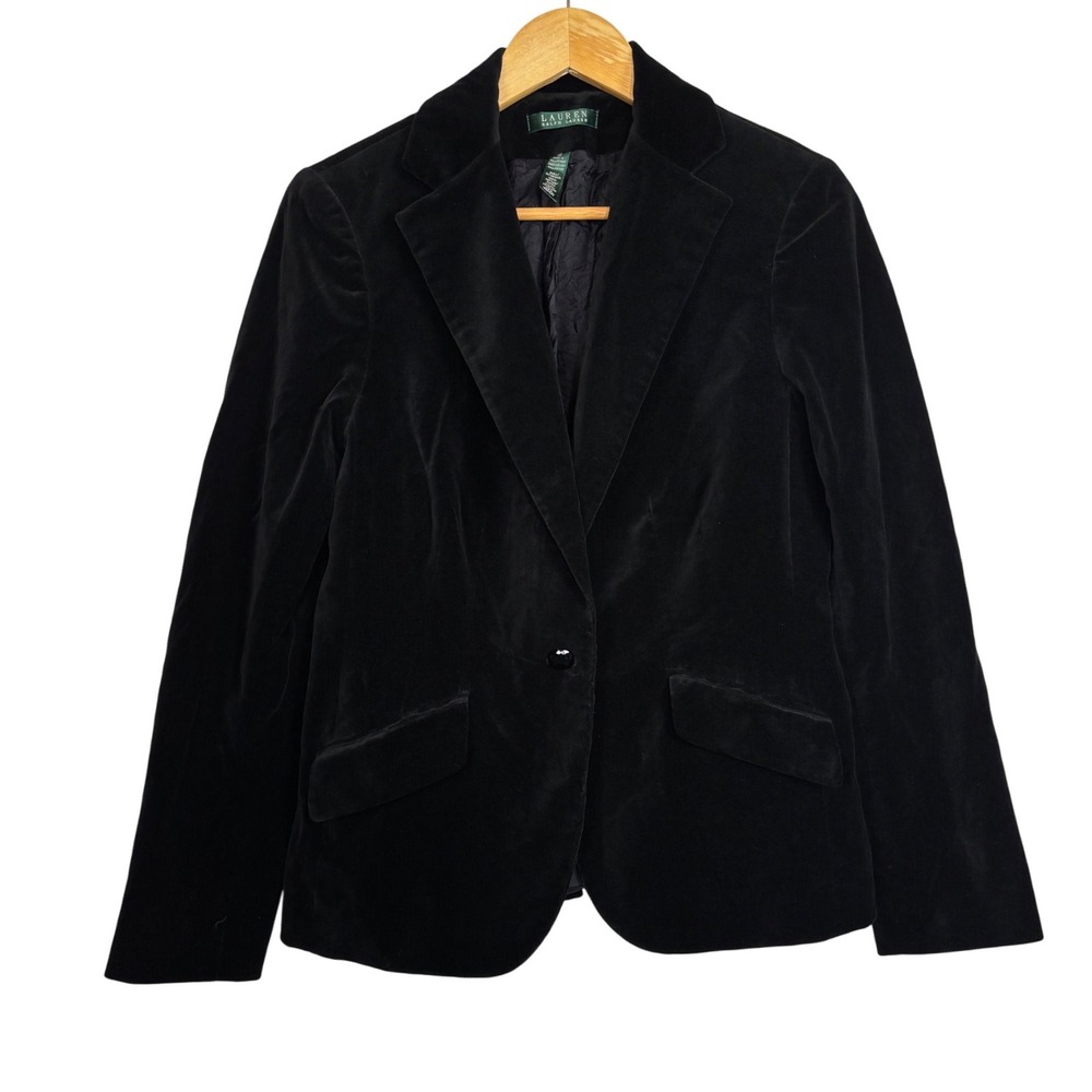 Lauren Ralph Lauren Velvet Blazer 10 Black Dark Academia Victorian Preppy Office